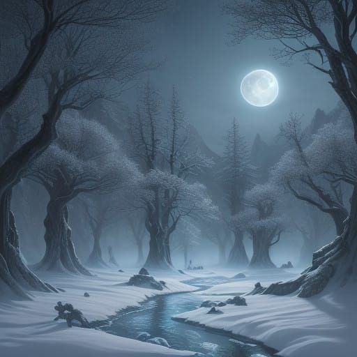 Ethereal Winter Wonderland under a Full Moon