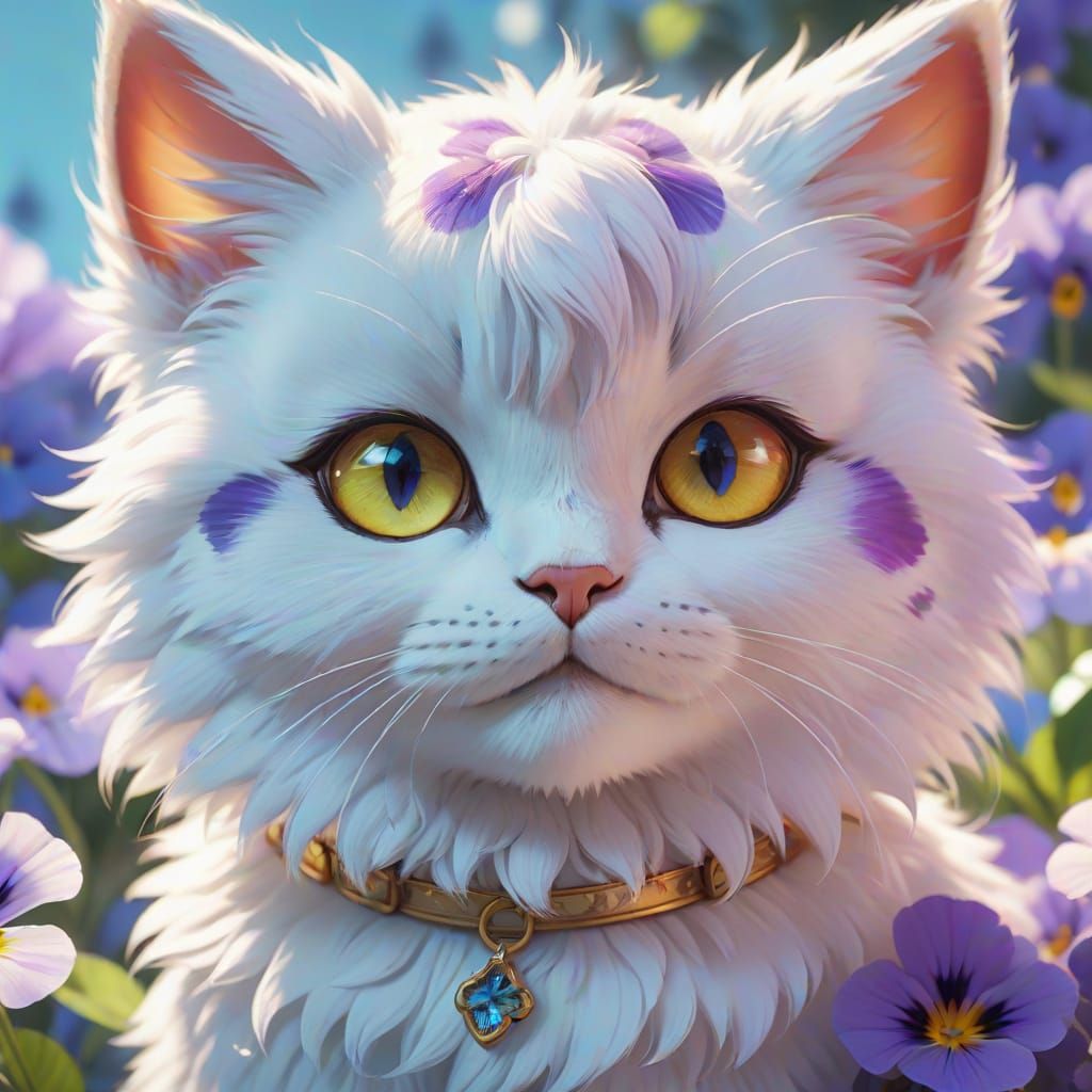 Vibrant 3D Anime Pansy Cat Close-Up