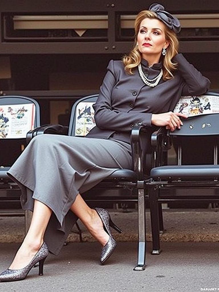 Regally Attired Socialite Watches the Game with Concern