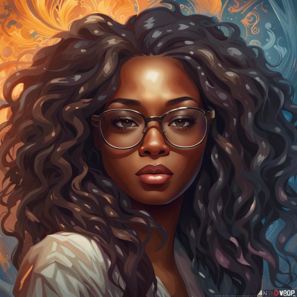 African American Woman Portrait in Art Nouveau Style