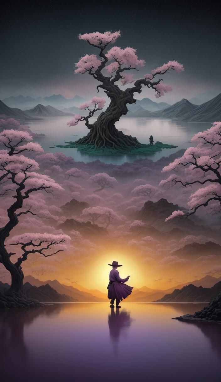 Sakura Tree by Lake: Eldritch Splash Art