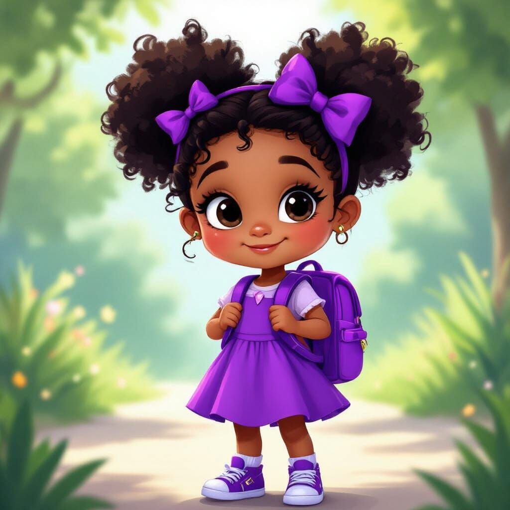 Chibi Girl in Purple Dress, Cartoon Style