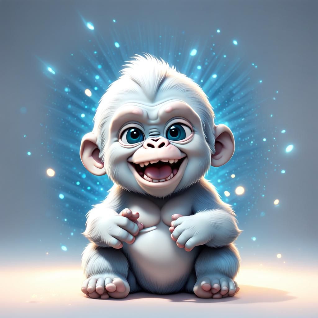 Adorable Chibi Albino Gorilla in 3D Style