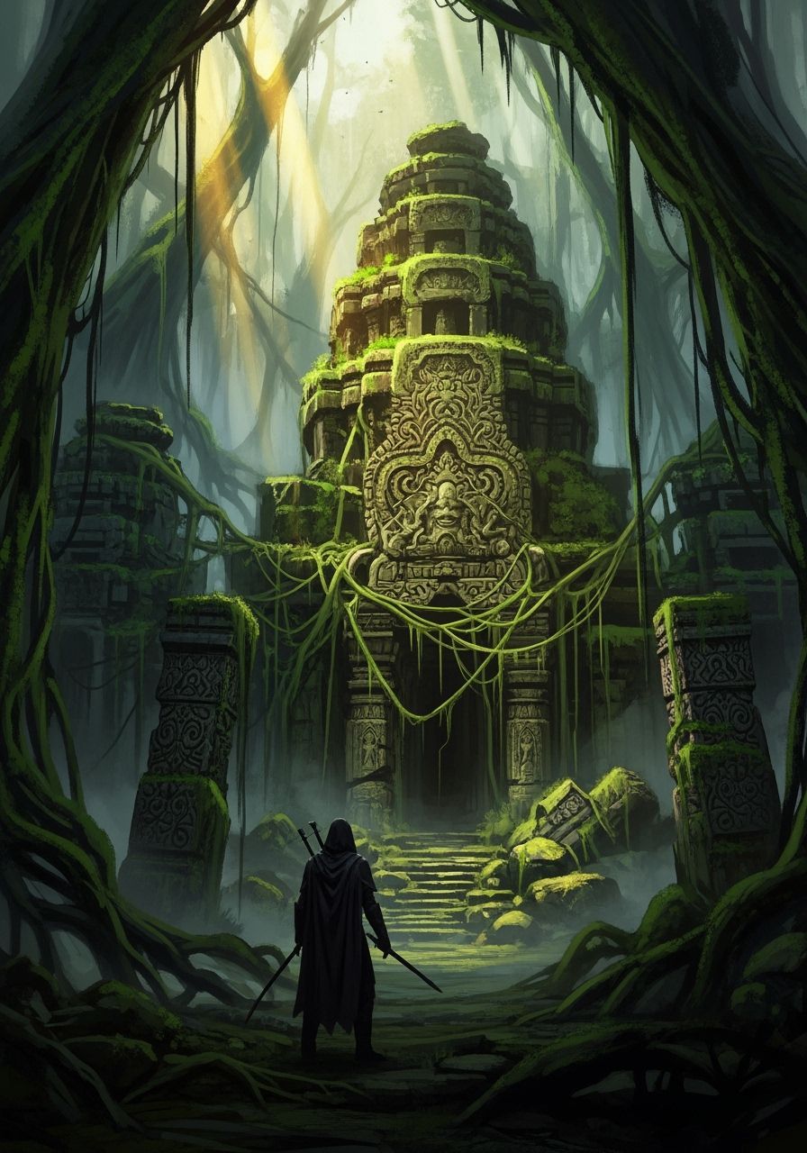 Drow Ranger in Overgrown Jungle Temple Concept Art