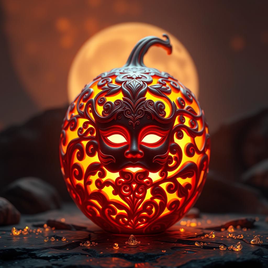 Ethereal Glowing Gourd with Intricate Carvings