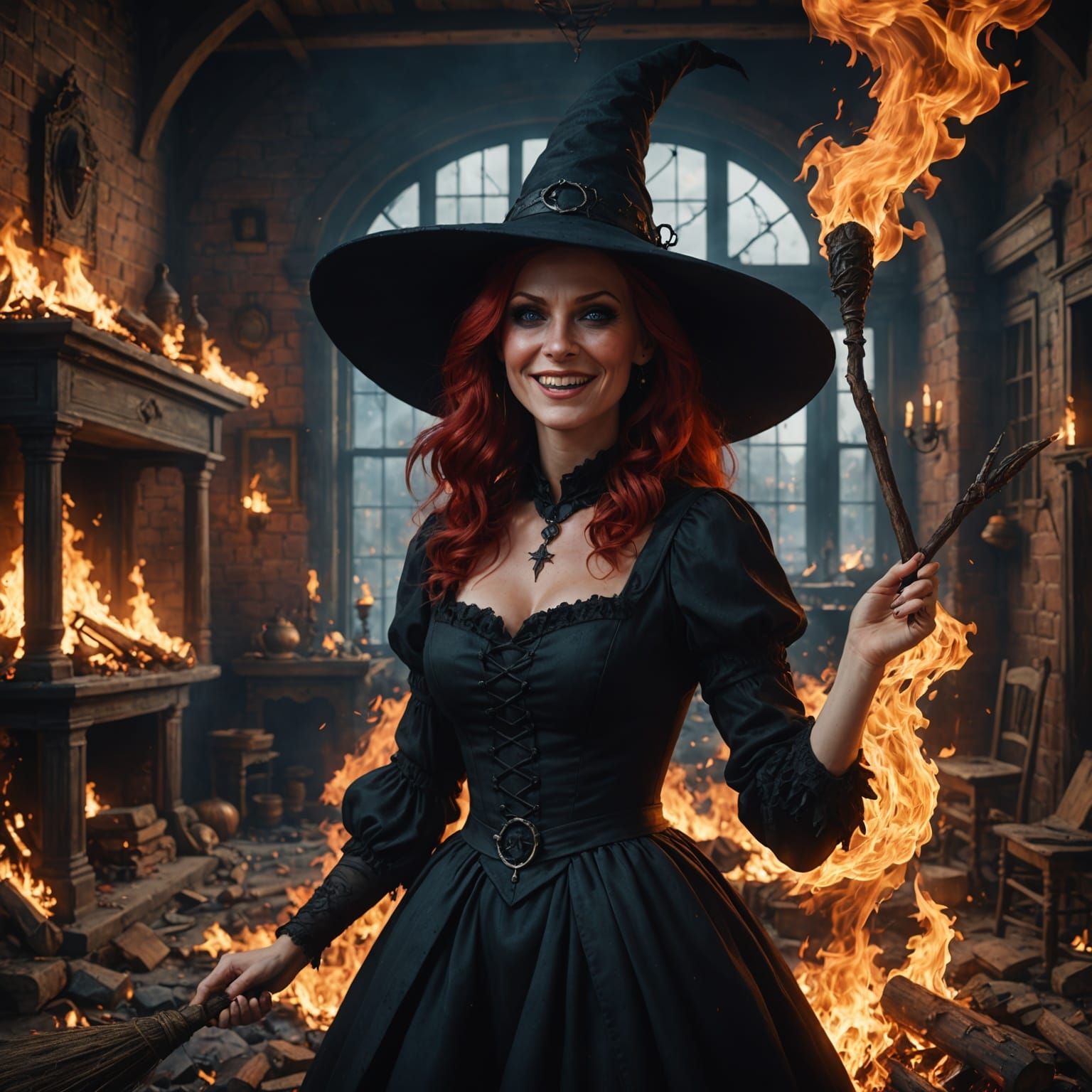 Surreal Witch Enjoys Inferno in Vivid Fantasy Art
