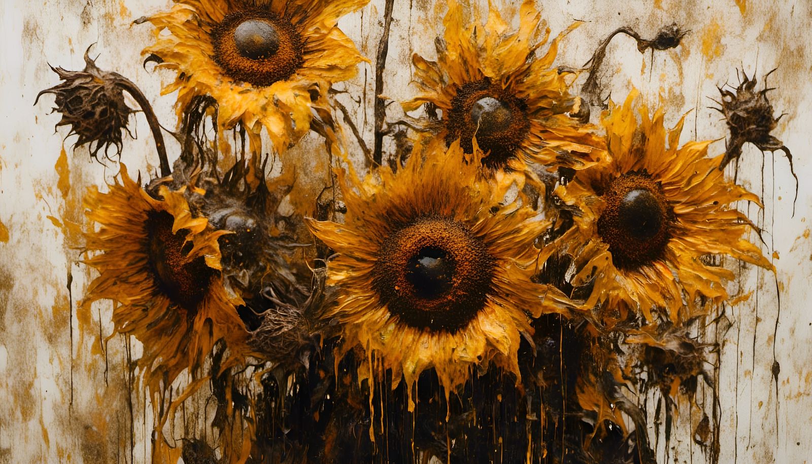Decaying Sunflowers in Dark Fantasy Style