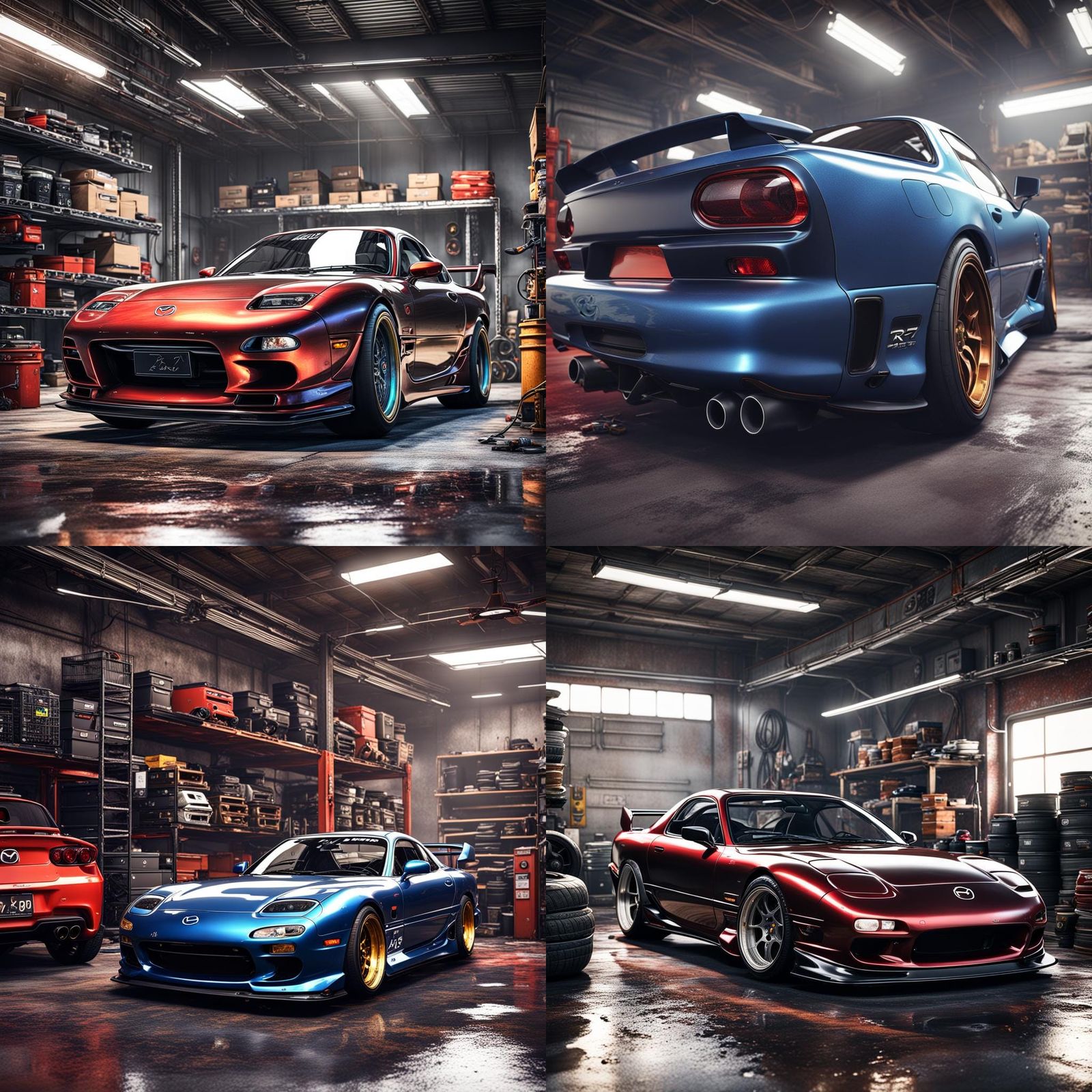 Mazda RX7 in Garage: Detailed Matte Painting