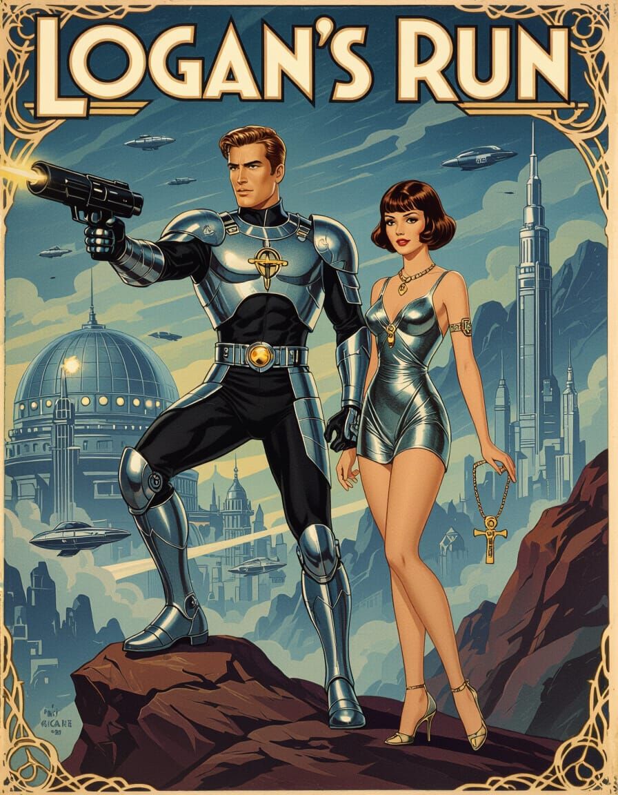 Logan's Run 1930s Art Nouveau Pulp Movie Poster