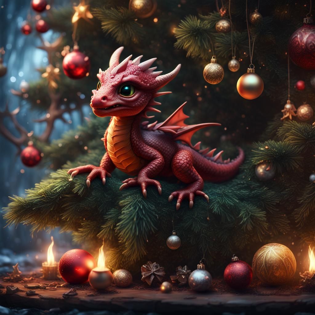 Dragon Hatching from Christmas Tree: Fantasy Concept Art