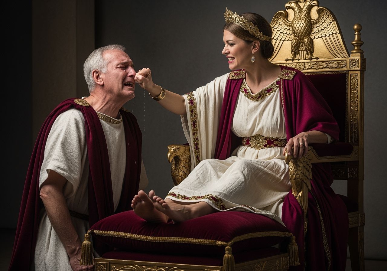 Fierce Roman Empress Strikes Kneeling Senator: Dramatic Phot...