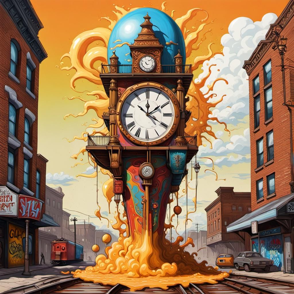 Old West Main Street with Train Airship in Graffiti Art