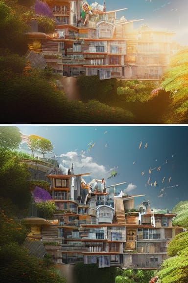 Cliffside Village Architecture in Realism Style