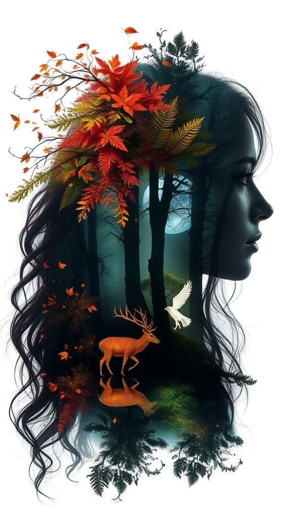 Surreal Portrait of Woman Dissolves into Luminous Forest