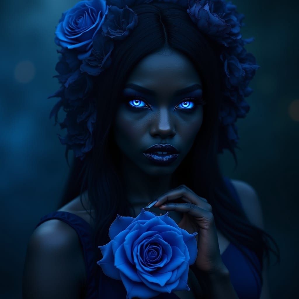 Gothic Beauty: Supernaturally Glowing Fae Goddess with Ebony...