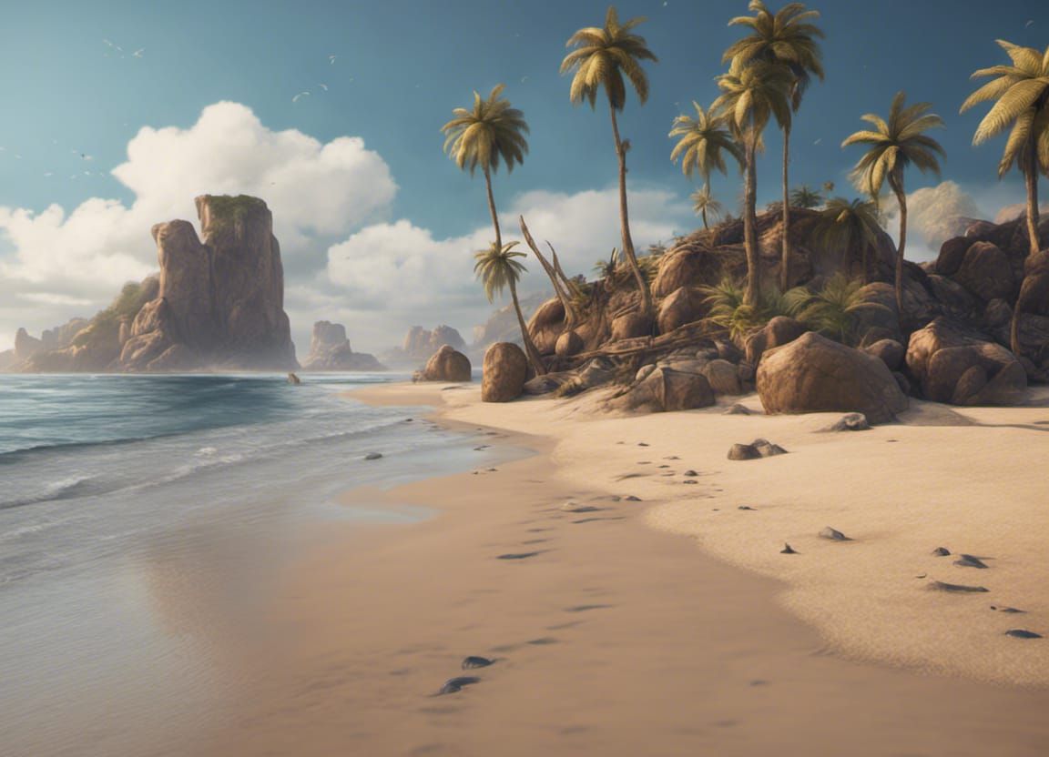 Detailed Beach View in Fantasy Concept Art