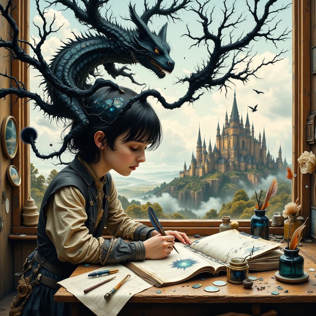 The Whimsical Dreamer's Studio in Ink and Storybook Splendor