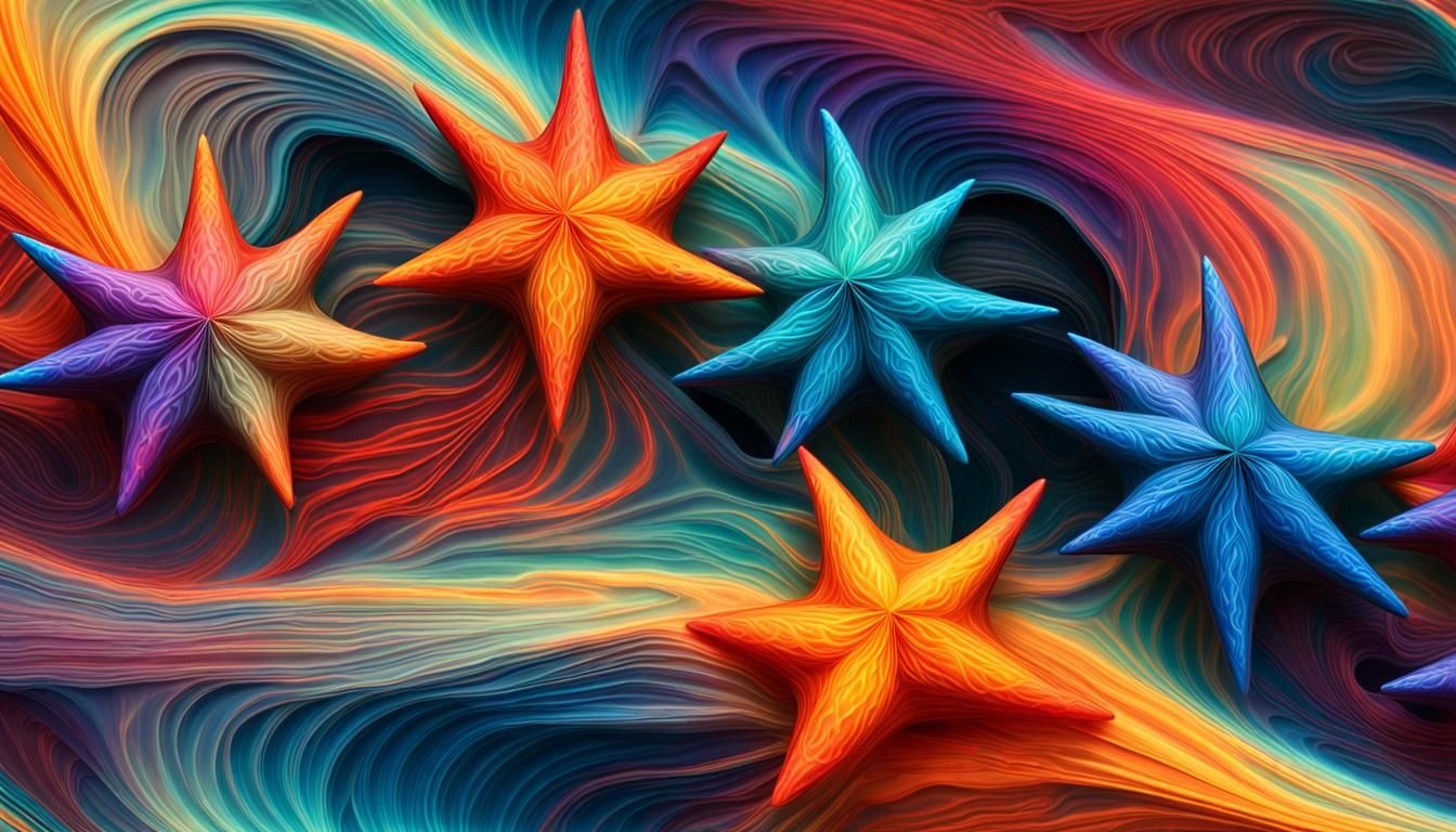 Iridescent Stars in Swirling Plasma: Impasto Oil Painting