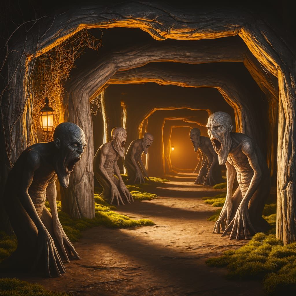 Eerie Stone Maze with Grotesque Statues