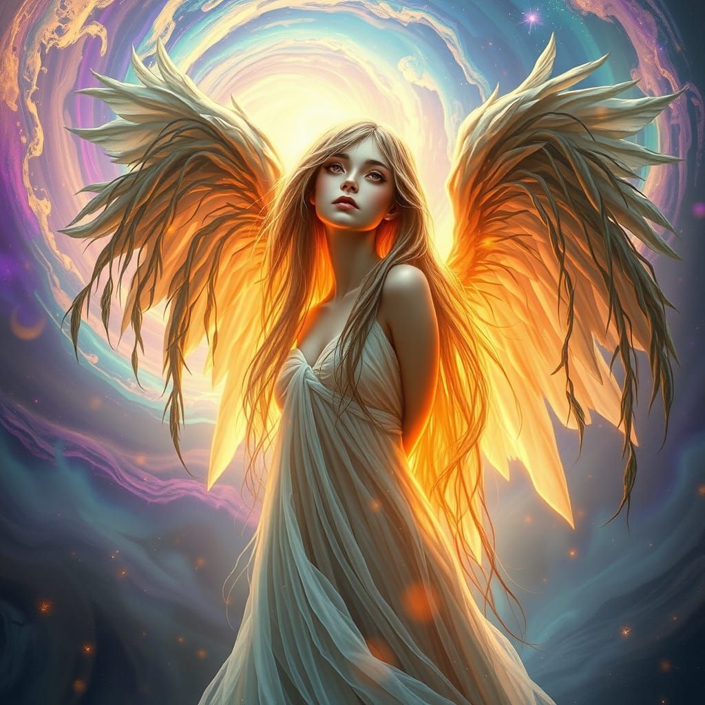 Ethereal Angel in Whimsical Dreamlike Landscape