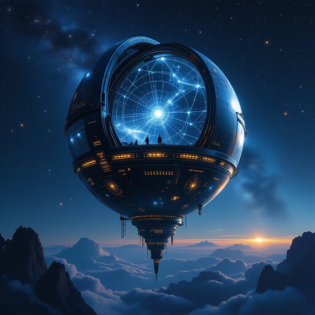 Cosmic Observatory of Obsidian and Starlight in Retro-Futuri...