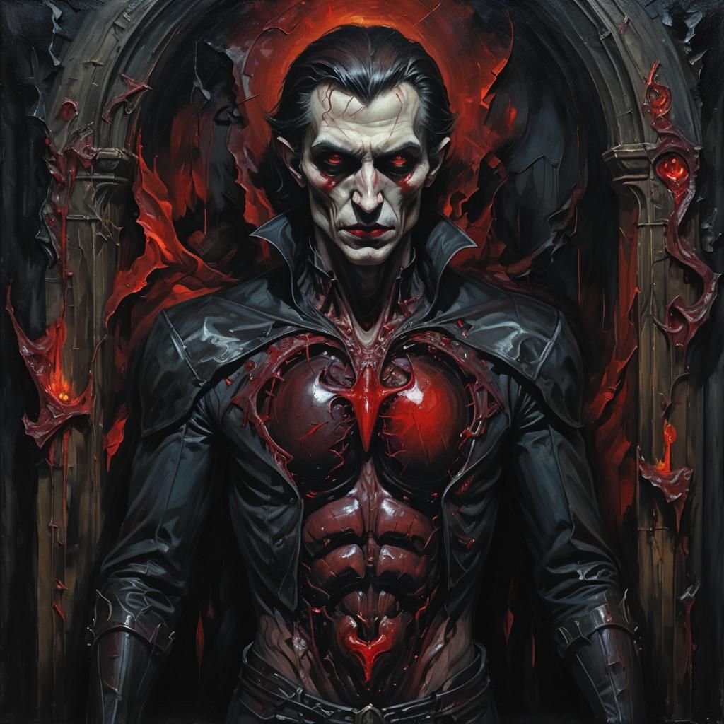 Surreal Vampire in Dark Chamber with Visible Organs