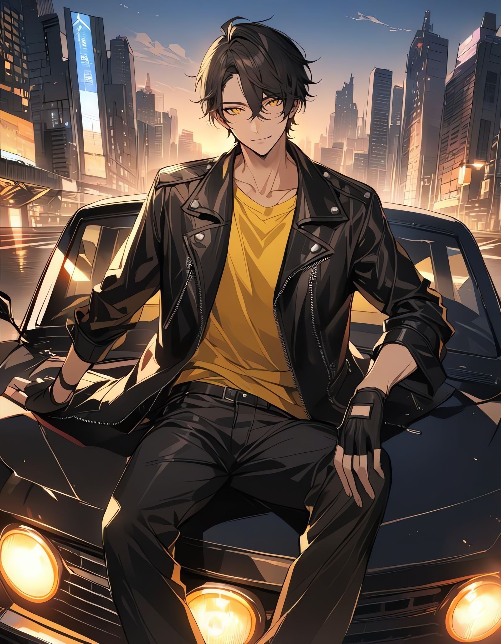 Bishounen in Golden Hour: Cityscape Portrait