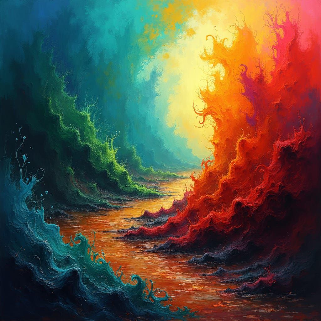 Abstract Fantasy Realm with Swirling Brushstrokes