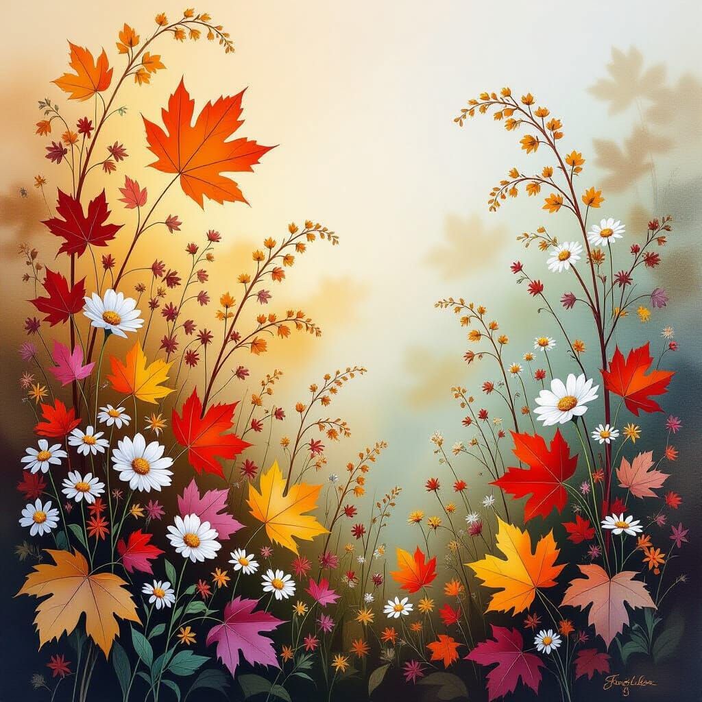 Autumn Watercolor Still Life with Wildflowers