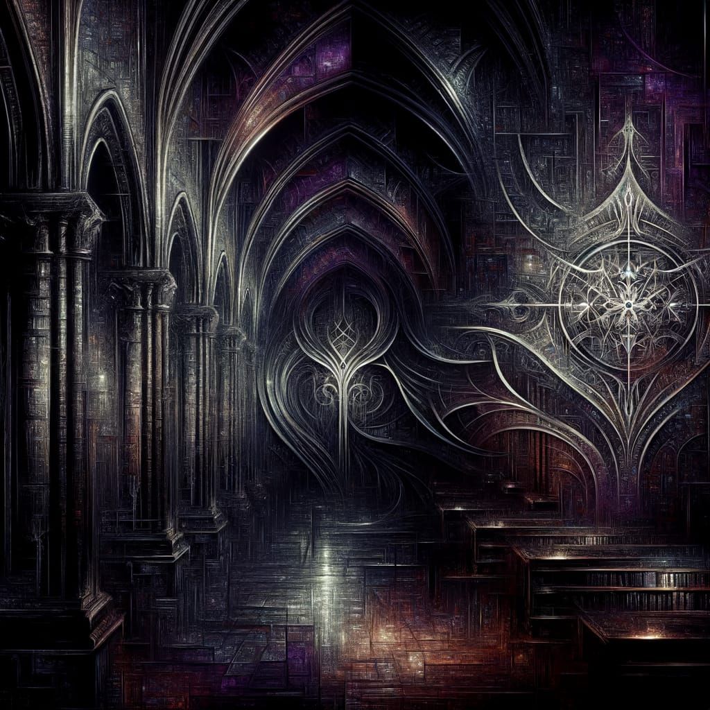 Ethereal Gothic Cathedral in Deep Purple and Ruby Red