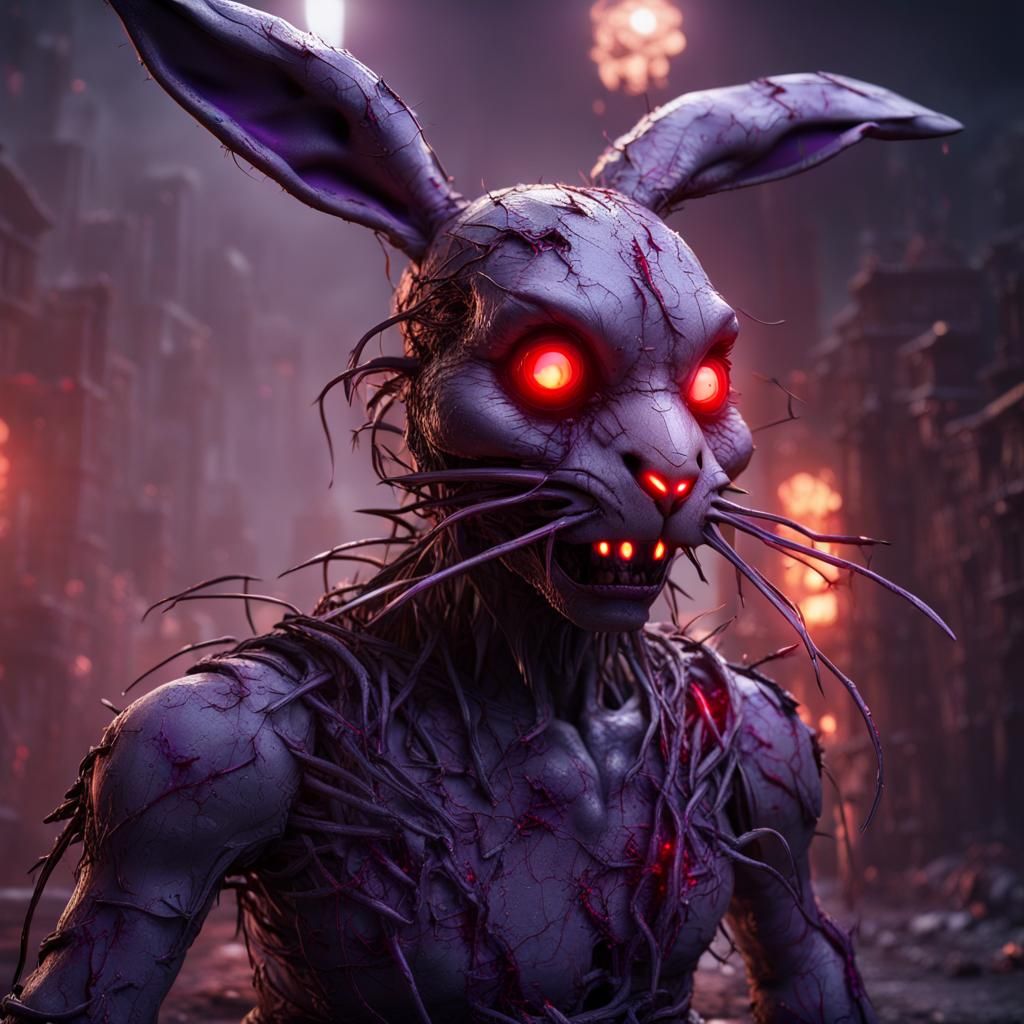 Creepy Broken Animatronic Bunny in Detailed Digital Art