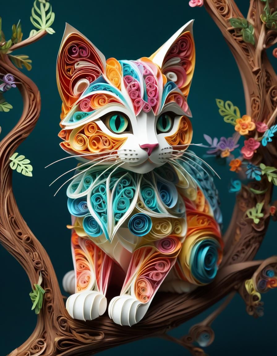 Whimsical Paper Kitten in Celtic Fractal Design