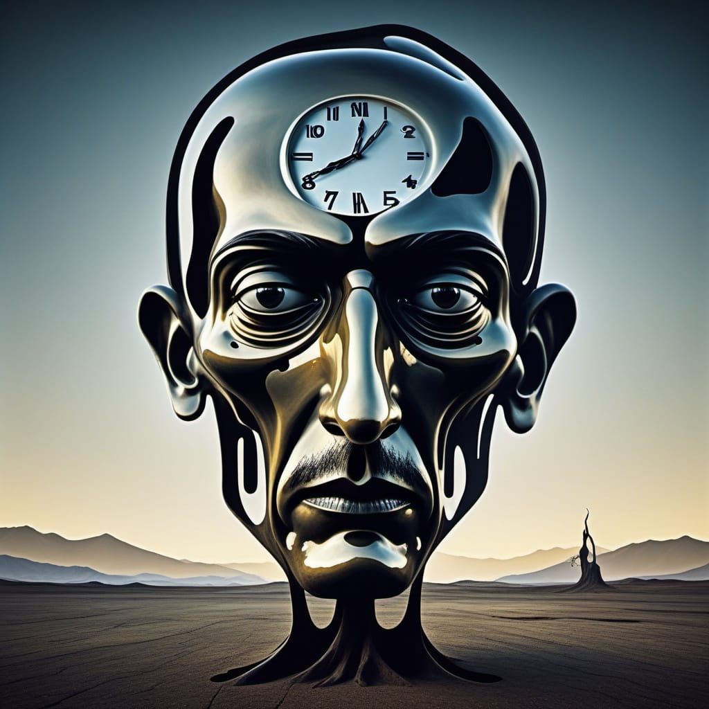 Surreal Melting Clocks Portrait in Dalí Style