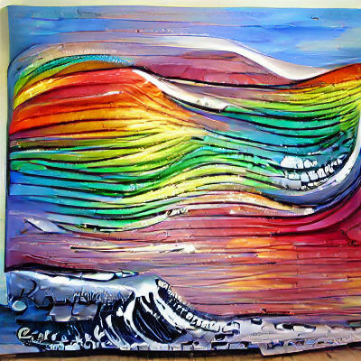 Rainbow Waves Beach Scene as Acrylic Art