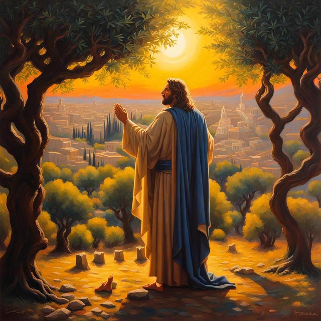 Jesus Christ staying in the olive grove
