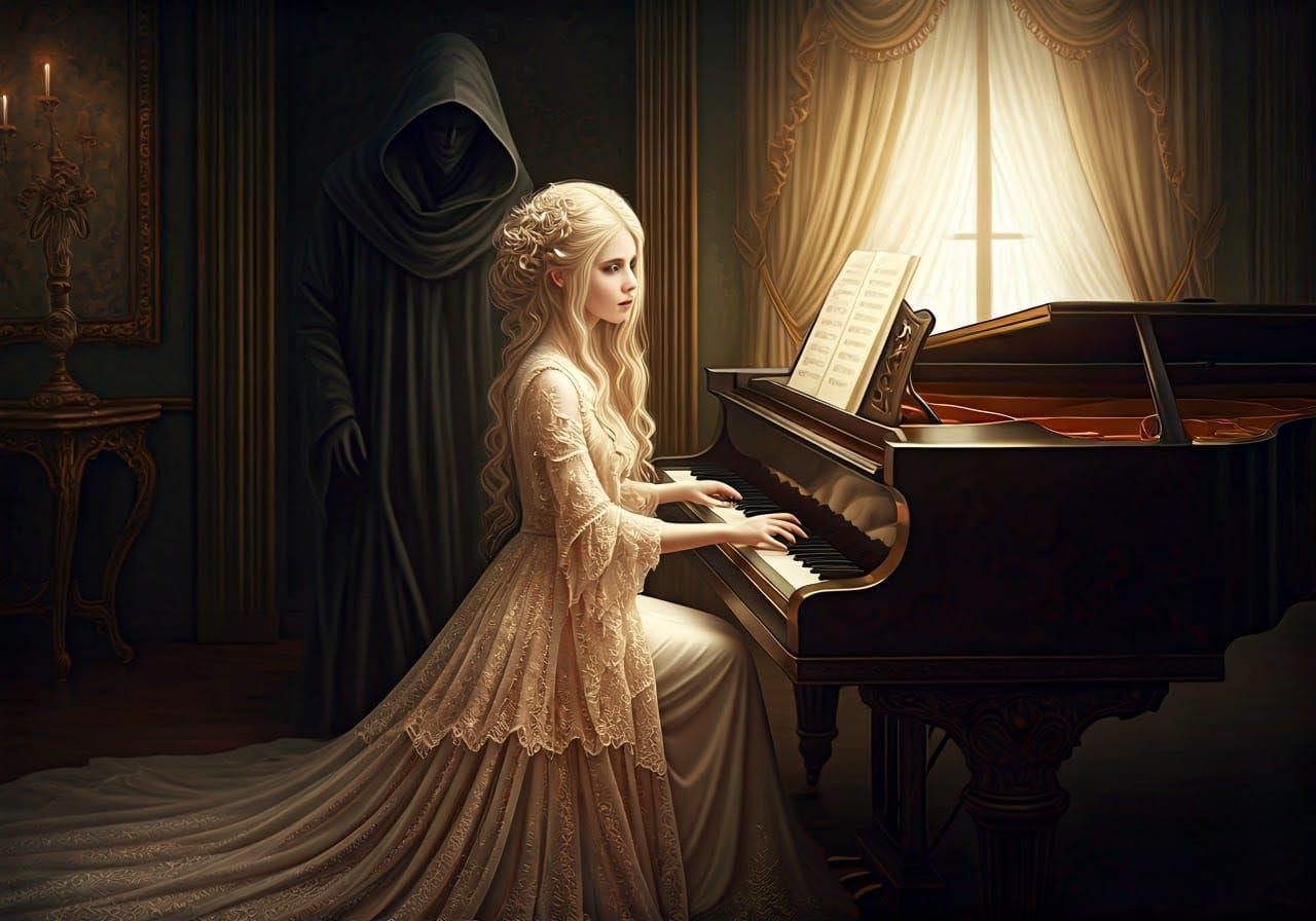 Ethereal Piano Player in Enchanted Atmosphere
