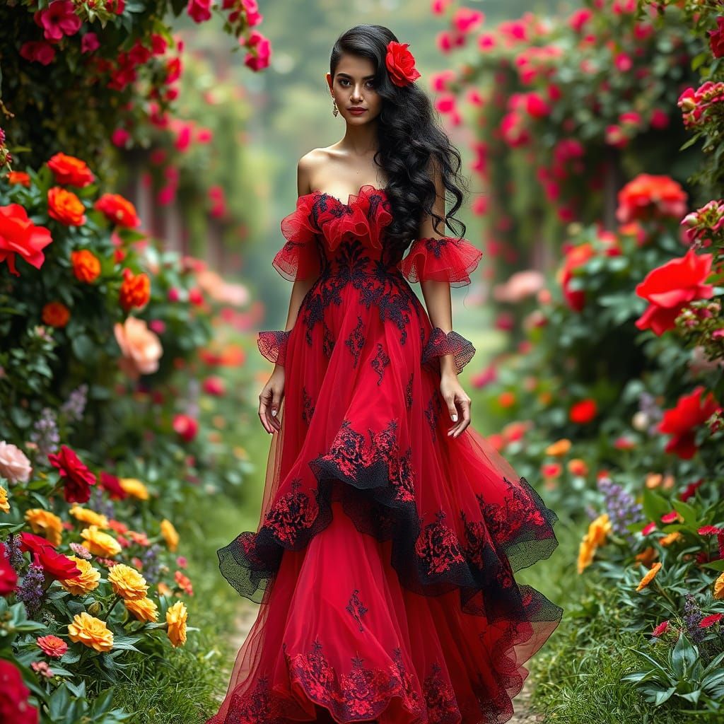 Woman in Garden, Alphonse Mucha Style