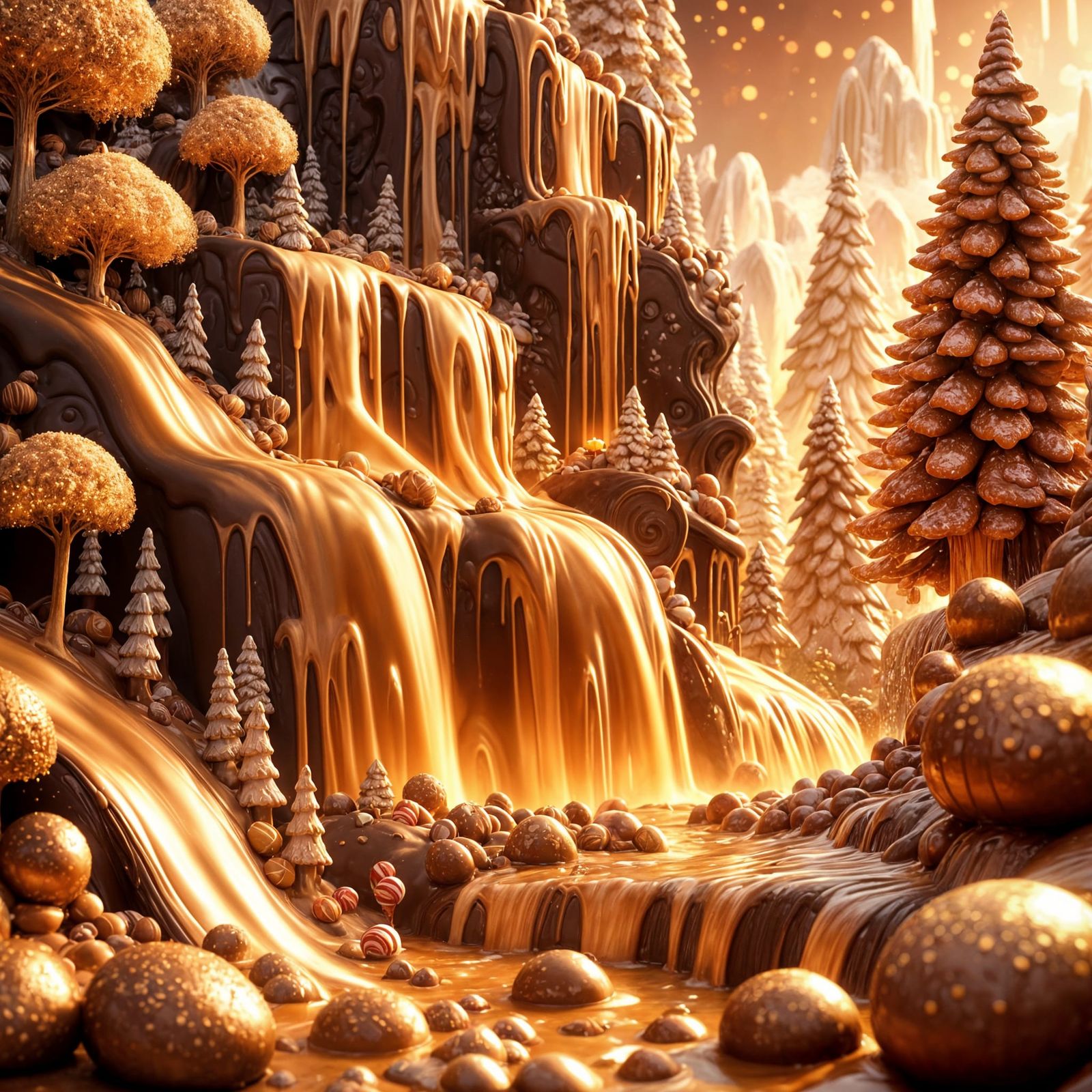 Chocolate Fudge Mountain with Gingerbread Houses