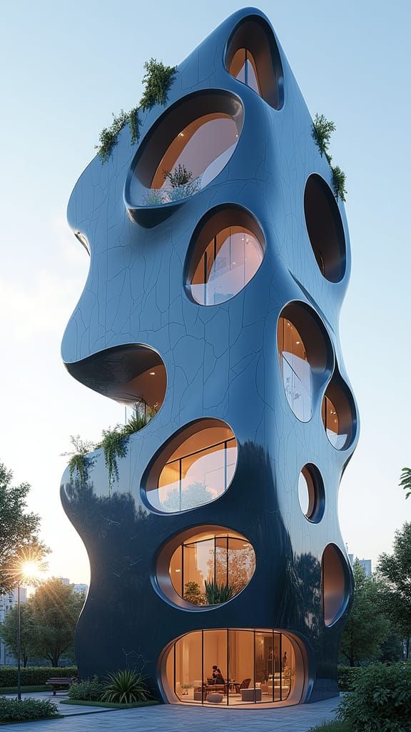Futuristic Organic High-Rise Building with Balconies