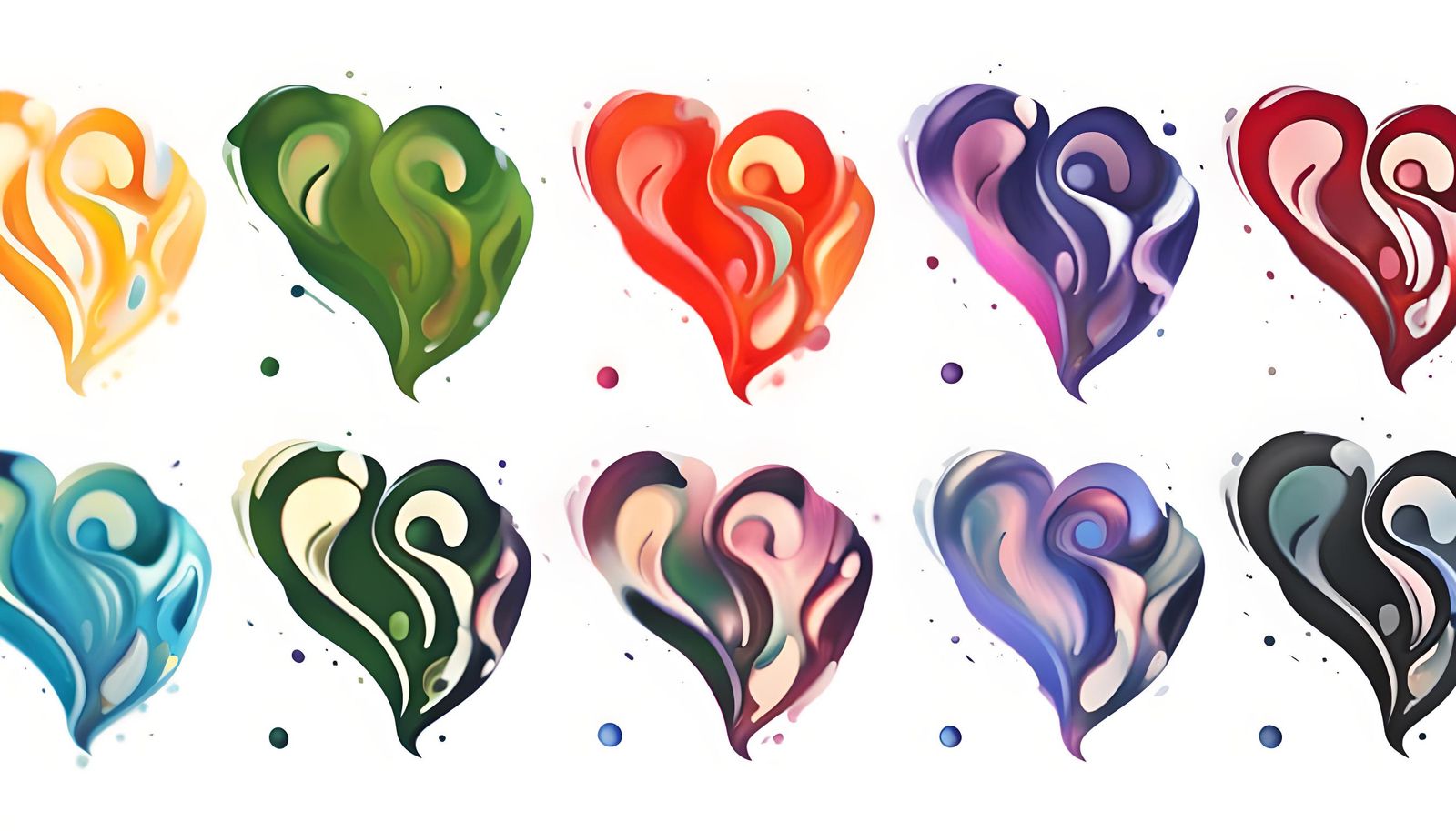 Psychedelic Swirling Hearts in Watercolor Bubble Art