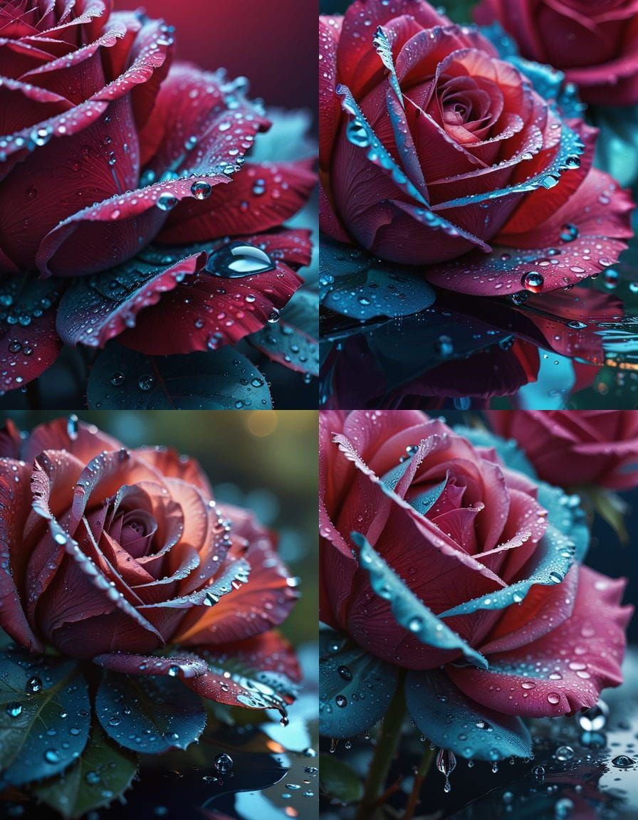 Blue Rose Petal Reflecting Forest: Macro Photograph