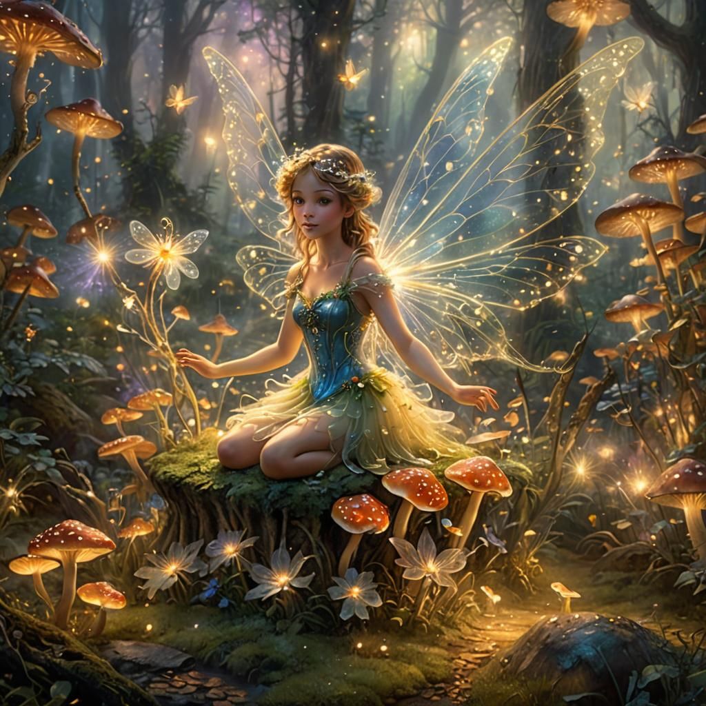 Crystal Fairy in Mystical Forest: Kinkade Style