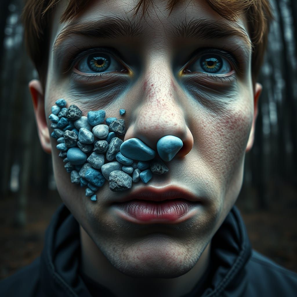 Hyperrealistic Portrait with Fractal Forest Landscape