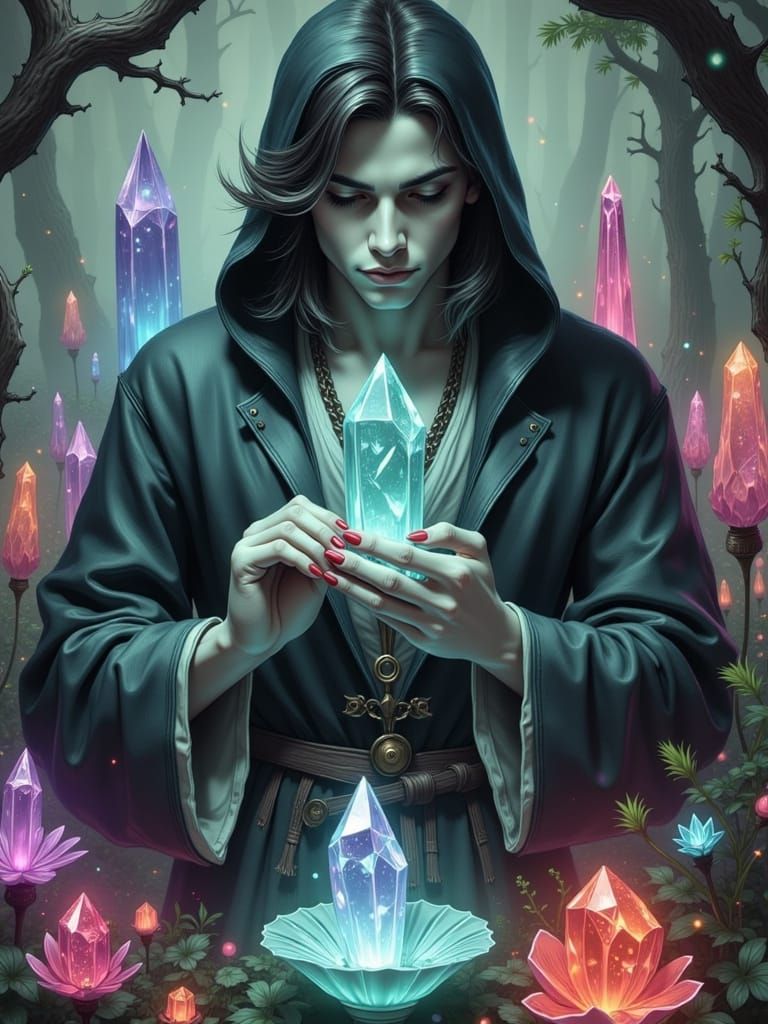 Ethereal Crystal Cultivator in Enchanted Garden