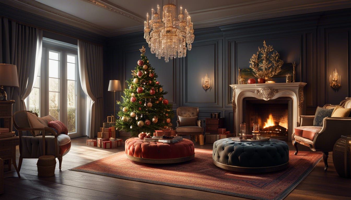 Christmas Magic: Cozy Modern Room with Fireplace
