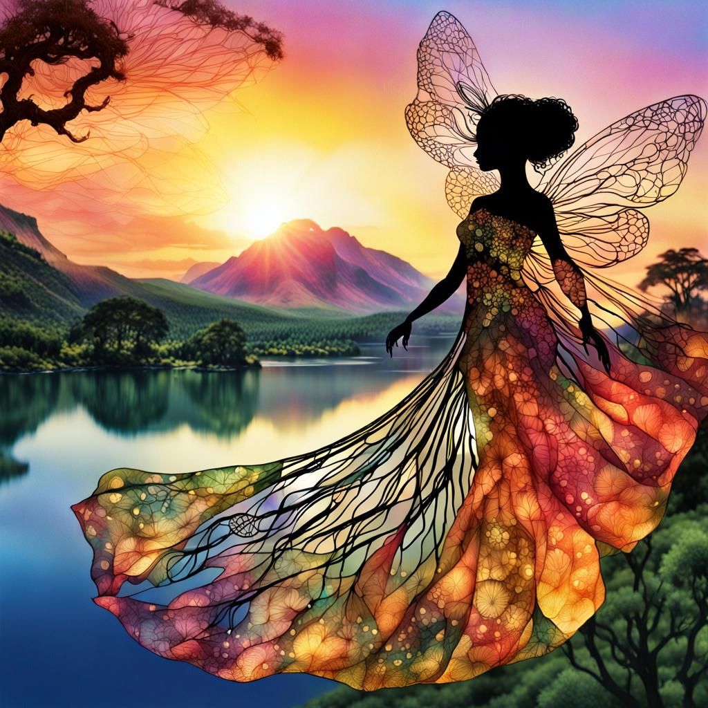 Intricate Winged Nymph Pixie in an Abstract Garden