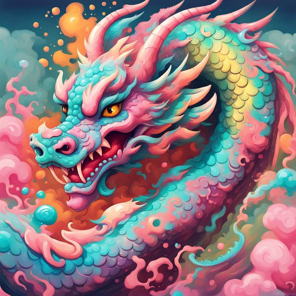 Year of the Dragon Kawaii Pastel Graffiti Art