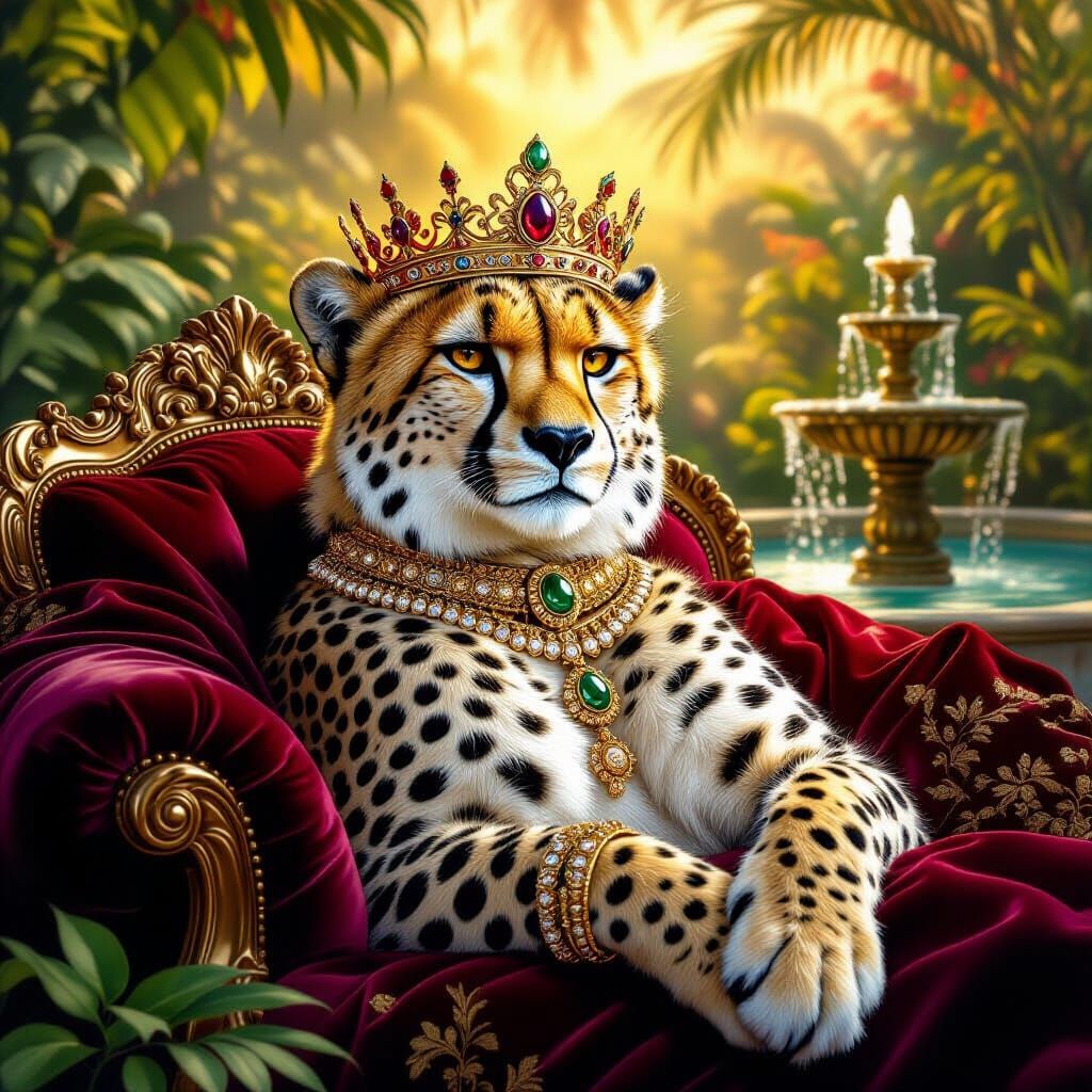 Regal Cheetah in Baroque Portraiture Style
