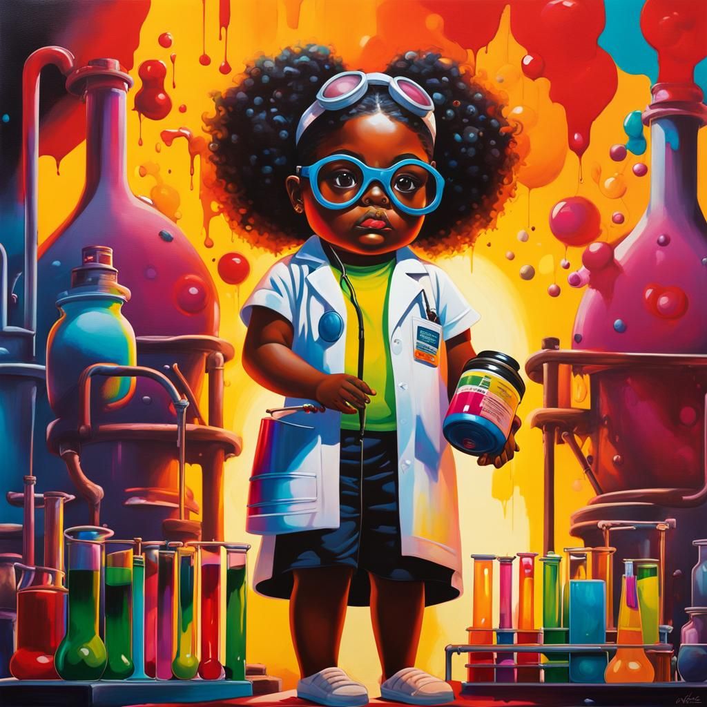 Surreal Street Art Scientist with Beakers and Spray Paint
