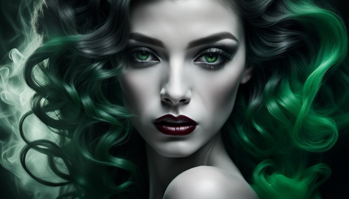 Monochrome Portrait of a Woman with Swirling Smoke